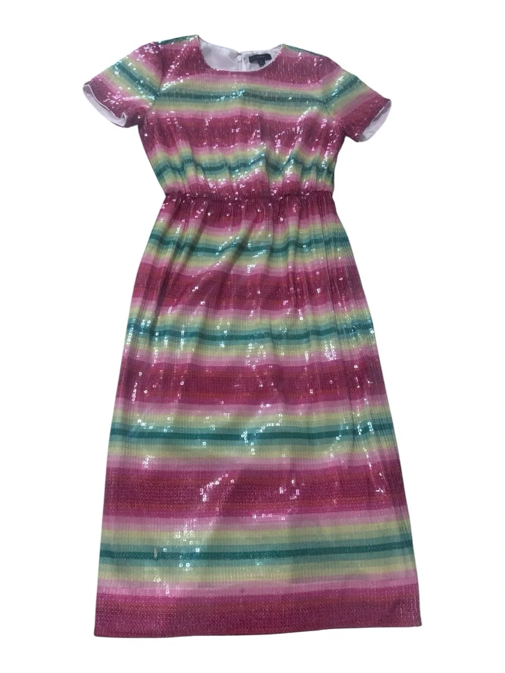 J. Crew Striped Sequin Midi Dress in Pink and Green